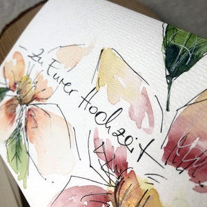 Original handgemalte Hochzeitskarte in Aquarell, Hochzeitseinladung, Zur Hochzeit, Jede ein Unikat, edel & hochwertig, Faltkarte, kein Druck