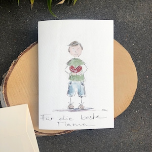 Muttertag Karte original handgemalte Muttertagskarte Danke für die beste Mama Sohn Herz Geschenk edle hochwertige Dankeskarte kein Druck