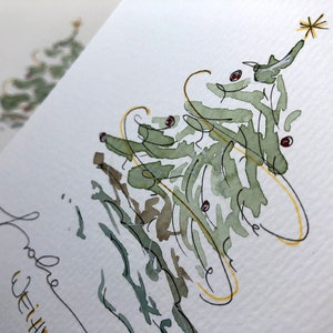 Hand-painted Christmas cards set of 4 Christmas trees, with envelopes, watercolor, unique, original, not a print