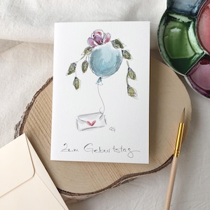 Geburtstagskarte original handgemalt in Aquarell Herzlichen Glückwunsch zum Geburtstag Karte mit Kuvert edel und hochwertig, kein Druck