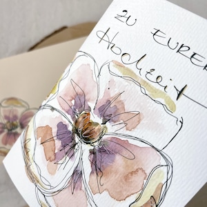 Hochzeitskarte Unikat original handgemalt in Aquarell Glückwunschkarte zur Hochzeit Geschenk Brautpaar Blumen edel und hochwertig kein Druck