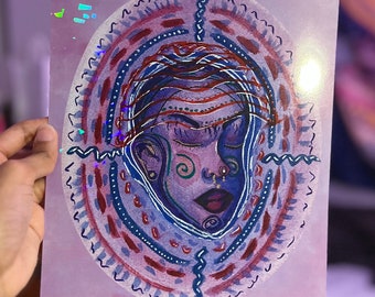 In Tune ~ Art Print ~ Printed on Glossy Cardstock, Cracked Holographic Finish