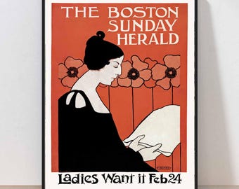 Vintage Boston Magazine lecture couverture affiche murale Art déco salle de jeux salle de jeux théâtre décoration maison impression physique ou téléchargement immédiat POST105