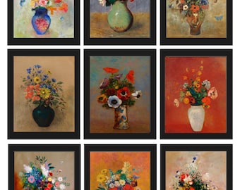 Beautiful Colorful Flowers Still Life Painting Prints Wall Art Set of 9 Interior Design Home Decor to Frame MAILED or DIGITAL Download OR