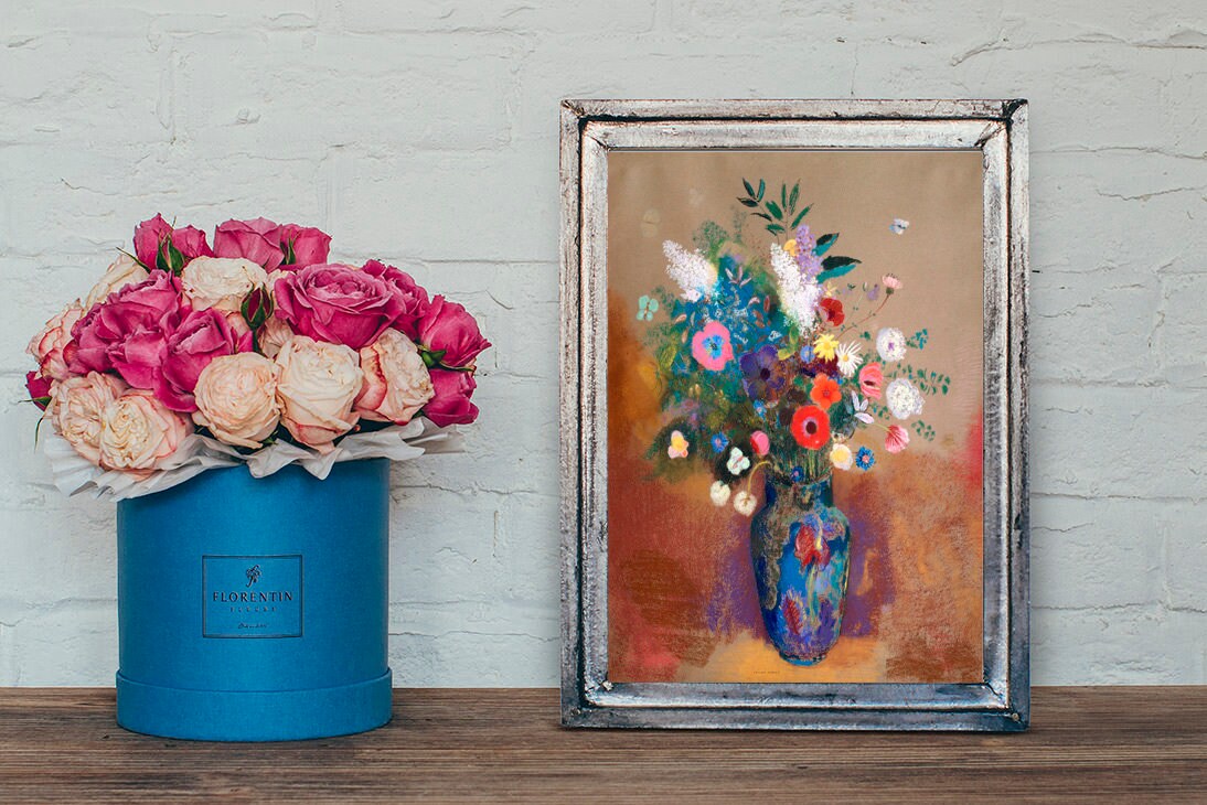 Blue Flowers Wildflowers in Vase Wall Art Vintage Still Life Painting ...