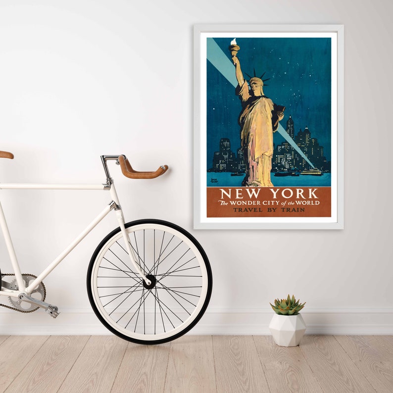 New York Poster Wall Art Print Vintage Antique Statue of Liberty Navy ...