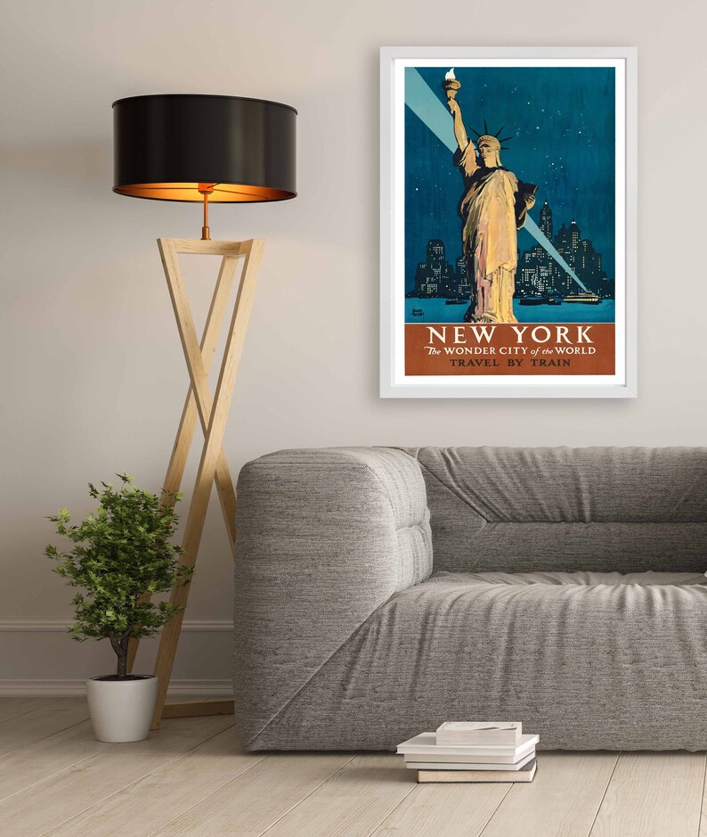 New York Poster Wall Art Print Vintage Antique Statue of Liberty Navy ...