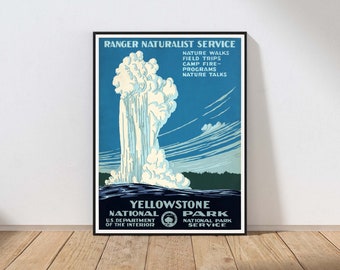 Yellowstone National Park Wall Art Vintage Antique Poster Bleu Background Outdoor Nature Travel MAILED Print or INSTANT DOWNLOAD POST60