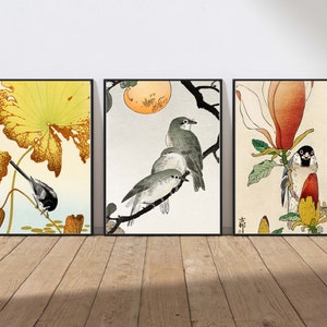 Bird Wall Art Prints Set of 3 Digital Download Printable File Beautiful Japanese Painting Tropical Birds Flowers Fruit Home Room Decor BIRD5