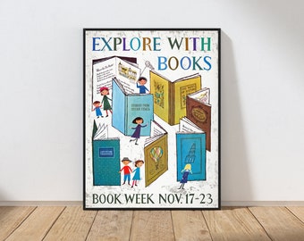 Reading Book Lover Vintage Poster Wall Art Print Retro Office Library Child Room Playroom Classroom MAILED Print or INSTANT DOWNLOAD POST24
