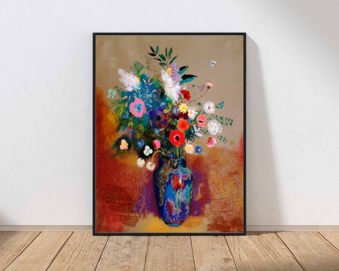 Blue Flowers Wildflowers in Vase Wall Art Vintage Still Life Painting ...