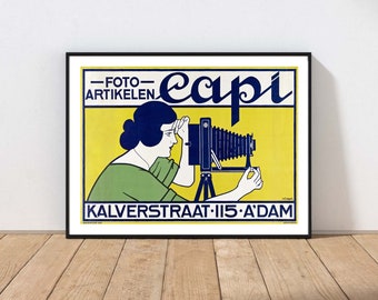 Vintage Camera Photography Wall Art Poster Advertisement Navy Blue Yellow Home Decor Decoration MAILED Print or INSTANT DOWNLOAD POST11