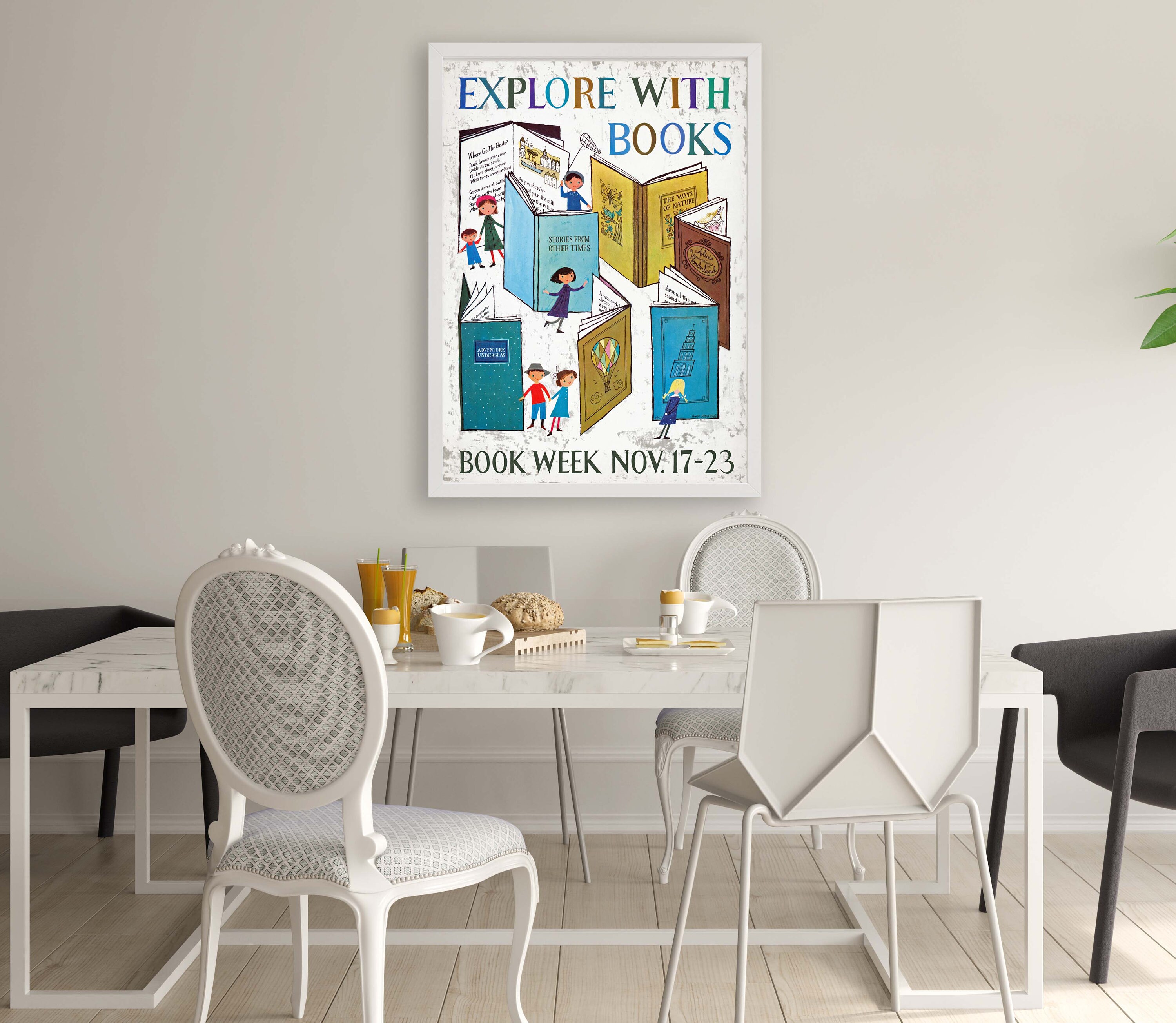 Reading Book Lover Vintage Poster Wall Art Print Retro Office Library ...