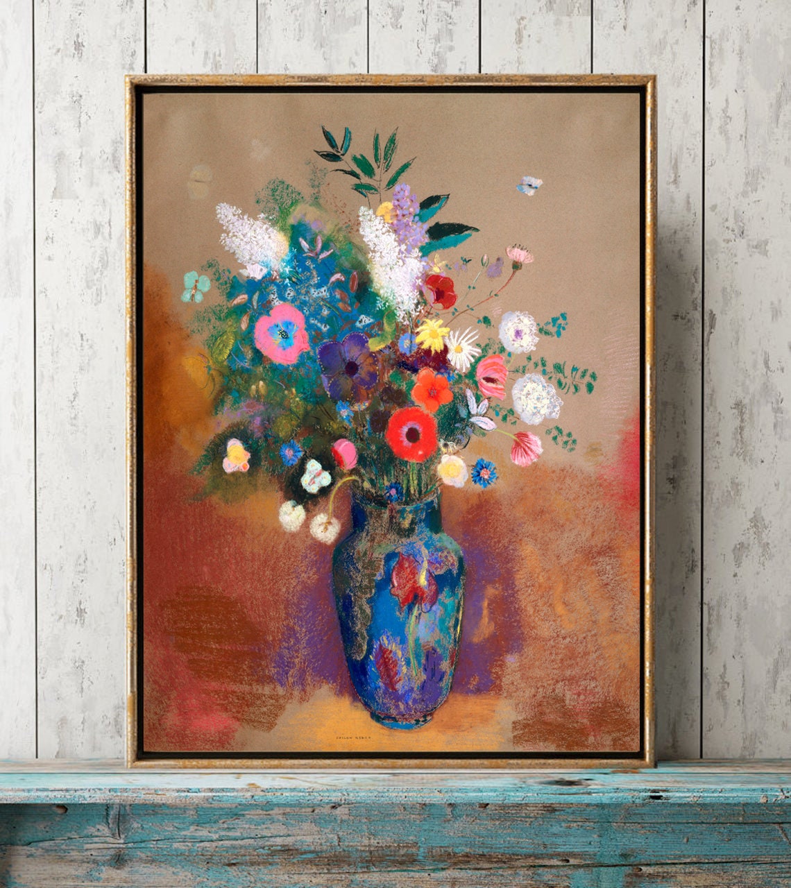Blue Flowers Wildflowers in Vase Wall Art Vintage Still Life Painting ...