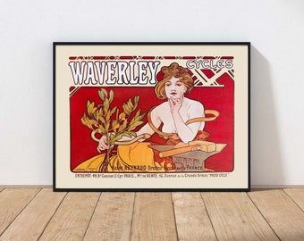 Bicycle Wall Art Waverley Cycles Vintage Poster Alphonse Mucha Antique Bike Biking Home Decor MAILED Print or INSTANT DOWNLOAD POST44