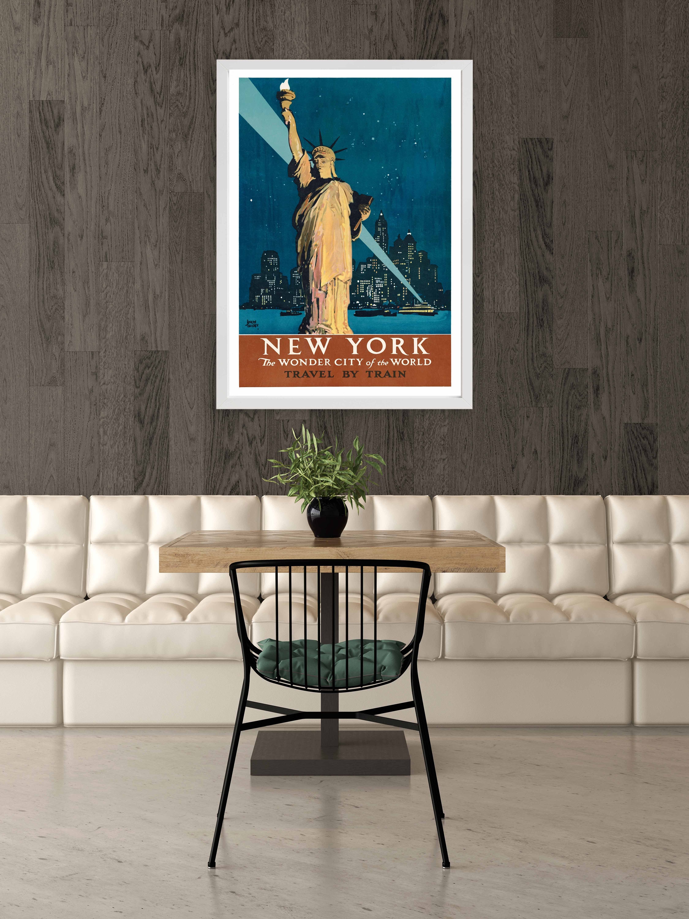 New York Poster Wall Art Print Vintage Antique Statue of Liberty Navy ...