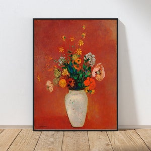Vintage Wildflowers Vase Wall Art Bright Colors Orange Painting Poppies Contemporary Modern Home Decor MAILED Print or INSTANT DOWNLOAD OR4