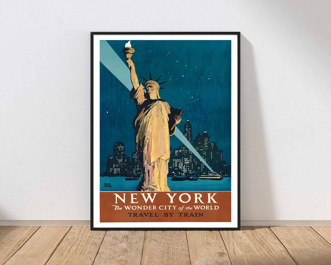 New York Poster Wall Art Print Vintage Antique Statue of Liberty Navy ...