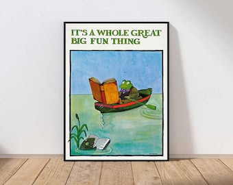 Vintage-Poster „Lesender Frosch“ – Wandbild für Büro, Klassenzimmer, Spielzimmer, Kinderzimmer (Mädchen/Junge) – Physischer Druck oder Sofort-Download (Post 90)