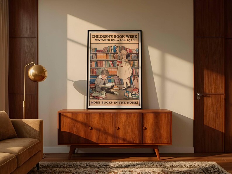 1920 Vintage Book Reading Poster Library Boy Girl Room Classroom ...