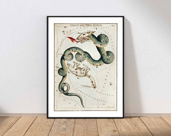Astronomy Science Stars Wall Art Chart Draco Ursa Minor Snake Constellation 1831 Antique Ancient Map MAILED Print or INSTANT DOWNLOAD SIH5