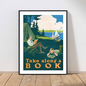 Reading Book Poster Wall Art Print Vintage Book Lover Office Library Child Room Playroom Camping Sail MAILED Print or PRINTABLE FILE POST6