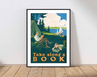 Reading Book Poster Wall Art Print Vintage Book Lover Office Library Child Room Playroom Camping Sail MAILED Print or PRINTABLE FILE POST6