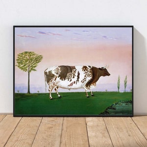 American Folk Art Cow Painting Print Wall Art Rare Antique Vintage Farm Modern Farmhouse Home Decor MAILED Print or INSTANT DOWNLOAD ANMR109