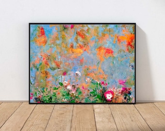 Abstract Impressionism Colorful Flowers Print Wall Art Pink Blue Orange Colors Statement Home Decor MAILED Print or INSTANT DOWNLOAD OR14