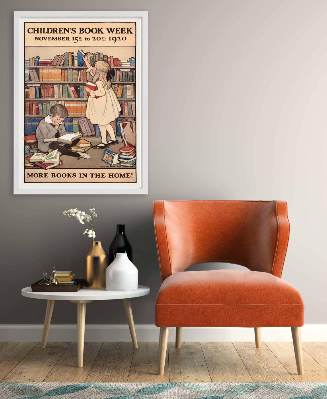 1920 Vintage Book Reading Poster Library Boy Girl Room Classroom ...
