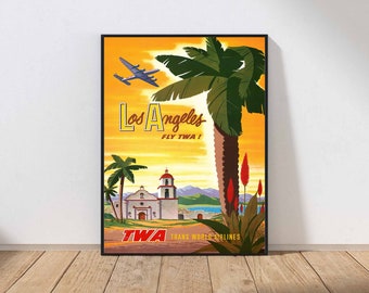 Los Angeles California Vintage Poster Wall Art 1909 Retro Deco TWA Airlines Advertisement Home Decor Mailed Print or INSTANT DOWNLOAD Post33