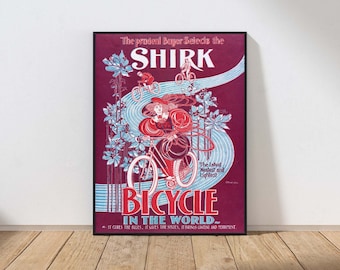 Shirk Bicycle Bike Vintage Poster Wall Art Retro Cycling Art Deco Pink Blue Purple Home Decor PHYSICAL Print or INSTANT DOWNLOAD POST29
