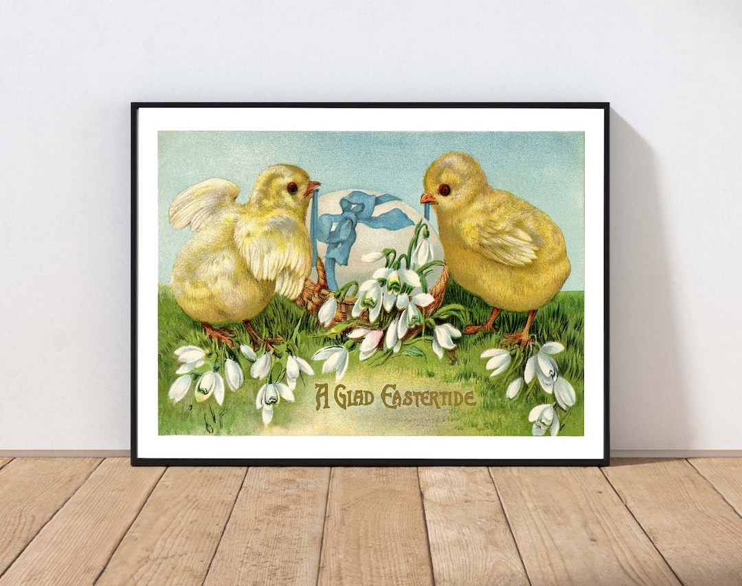 Vintage Easter Wall Art Vintage Card Postcard Snowdrop Flowers Baby