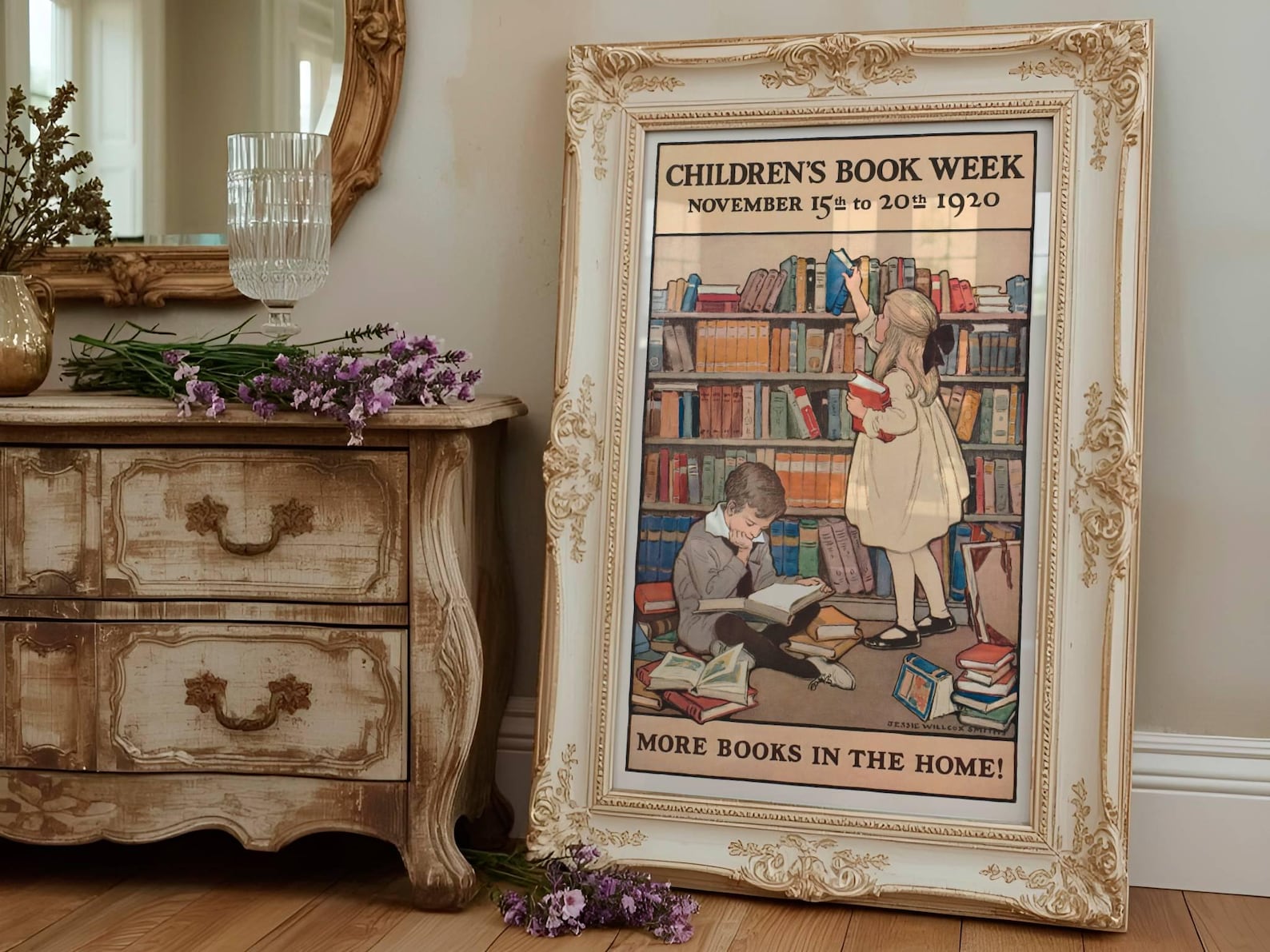 1920 Vintage Book Reading Poster Library Boy Girl Room Classroom ...