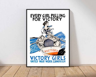 Vintage Poster Roving Woman War Wall Art Inspirational Powerful Oarswomen Rower Boat  Home Decor  PHYSICAL Print INSTANT DOWNLOAD POST37