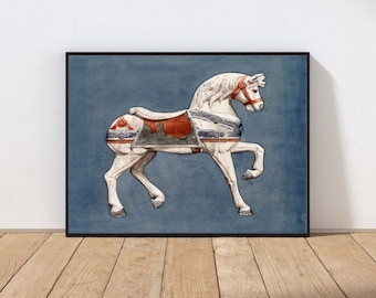 Antique Vintage Wood Toy Horse Wall Art Print Painting Rustic Folk Art Modern Farmhouse Home Decor MAILED Print or INSTANT DOWNLOAD ANMR110