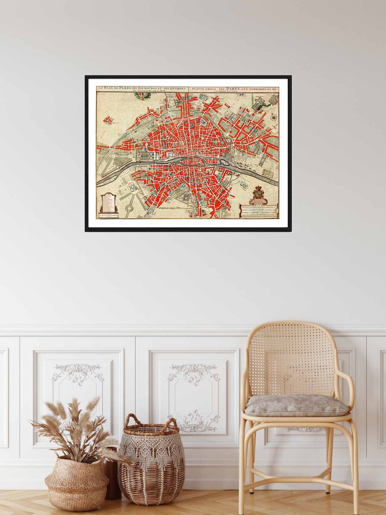 Antique Paris Map Print Wall Art Vintage French History Poster Library ...