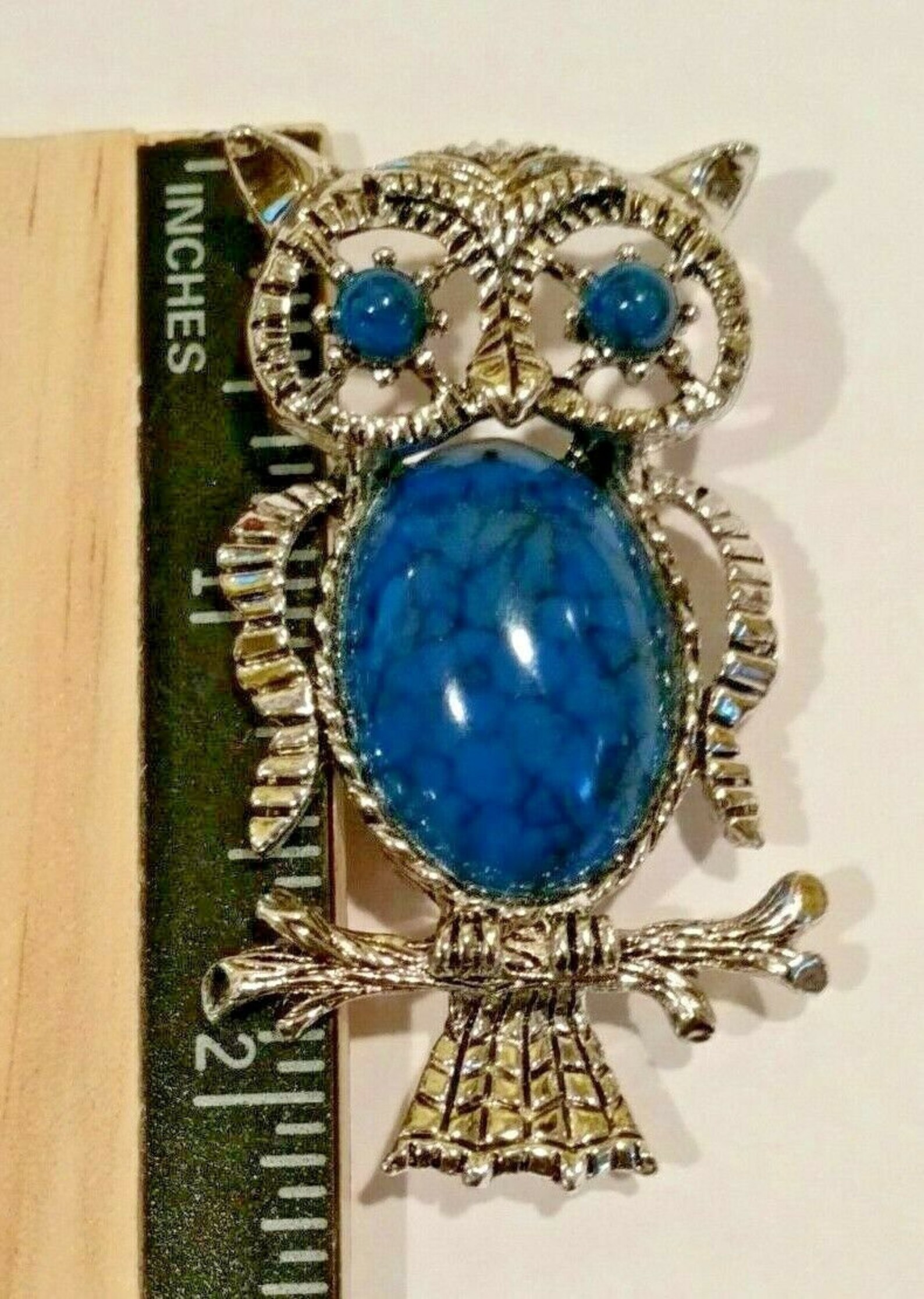 Vintage Faux Turquoise Owl Brooch Pin Pendant Signed Etsy