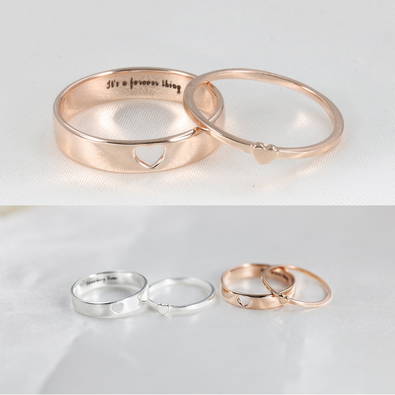 Heart Matching Rings Couples Rings Set Sterling Silver Anniversary Ring Set Promise Rings Custom Heart Band Gift for Boyfriend,Him,lover 