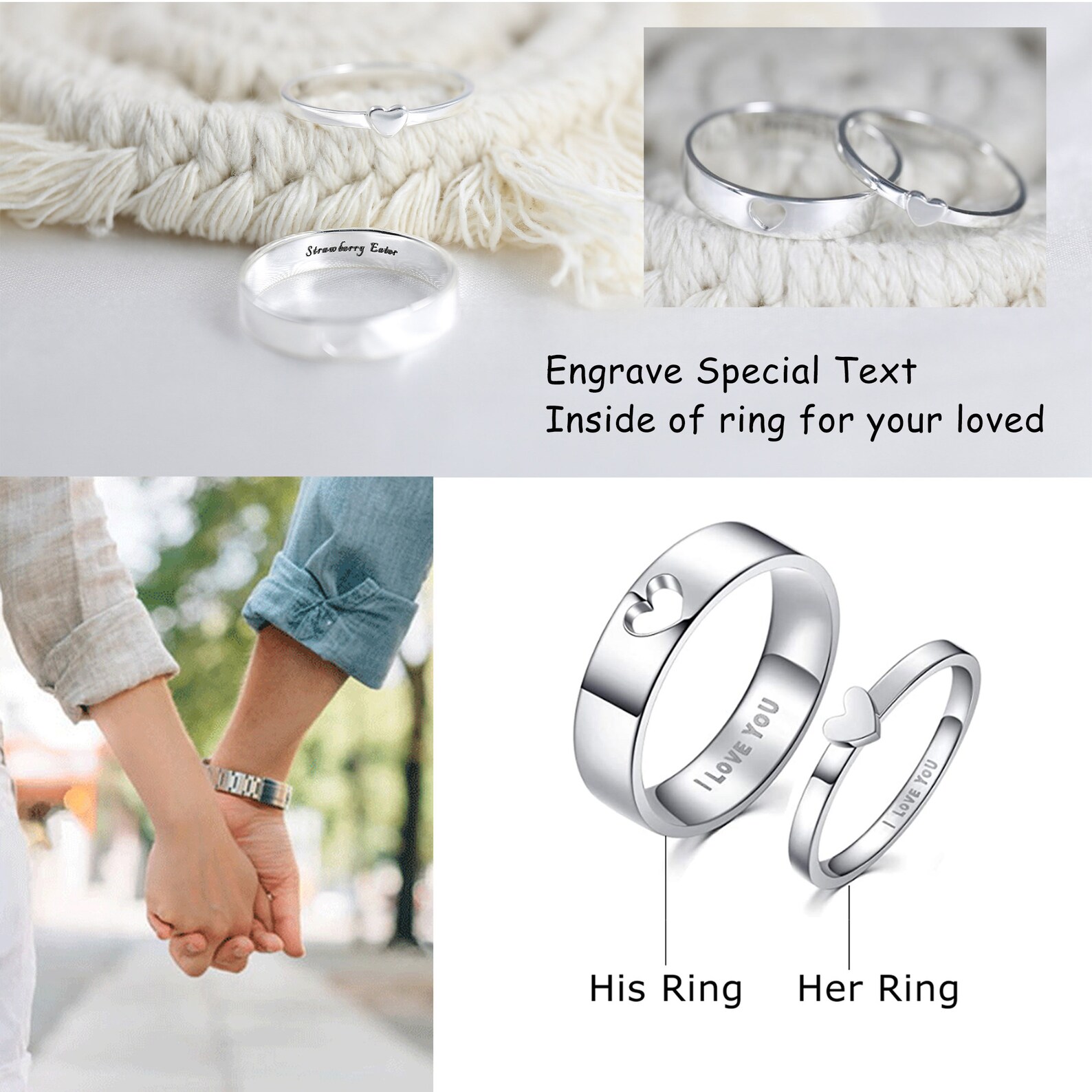 Heart Matching Rings Couples Rings Set Sterling Silver - Etsy