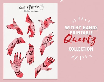 PRINTABLE STICKERS - Quartz Witchy Hands Collection - Mystic Stickers - Bullet Journal - Bujo