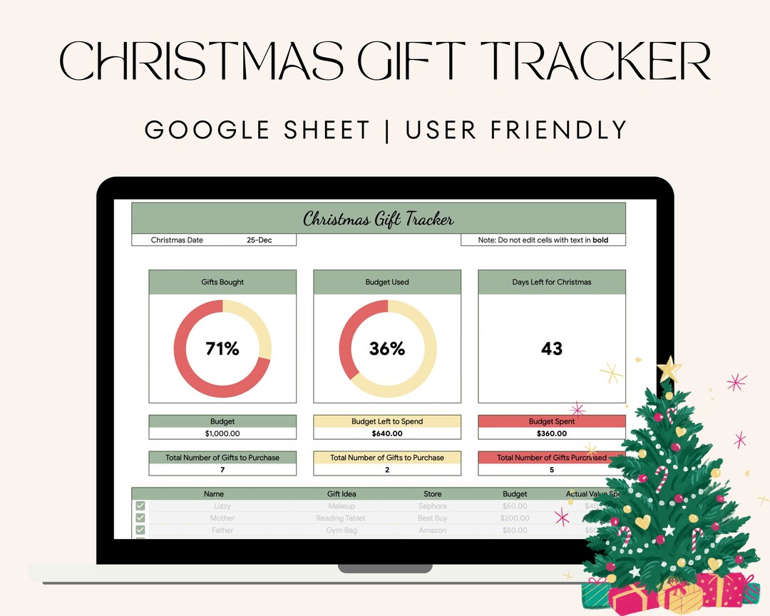 Christmas Gifts Tracker Google Sheet Holiday Planner Spreadsheet ...