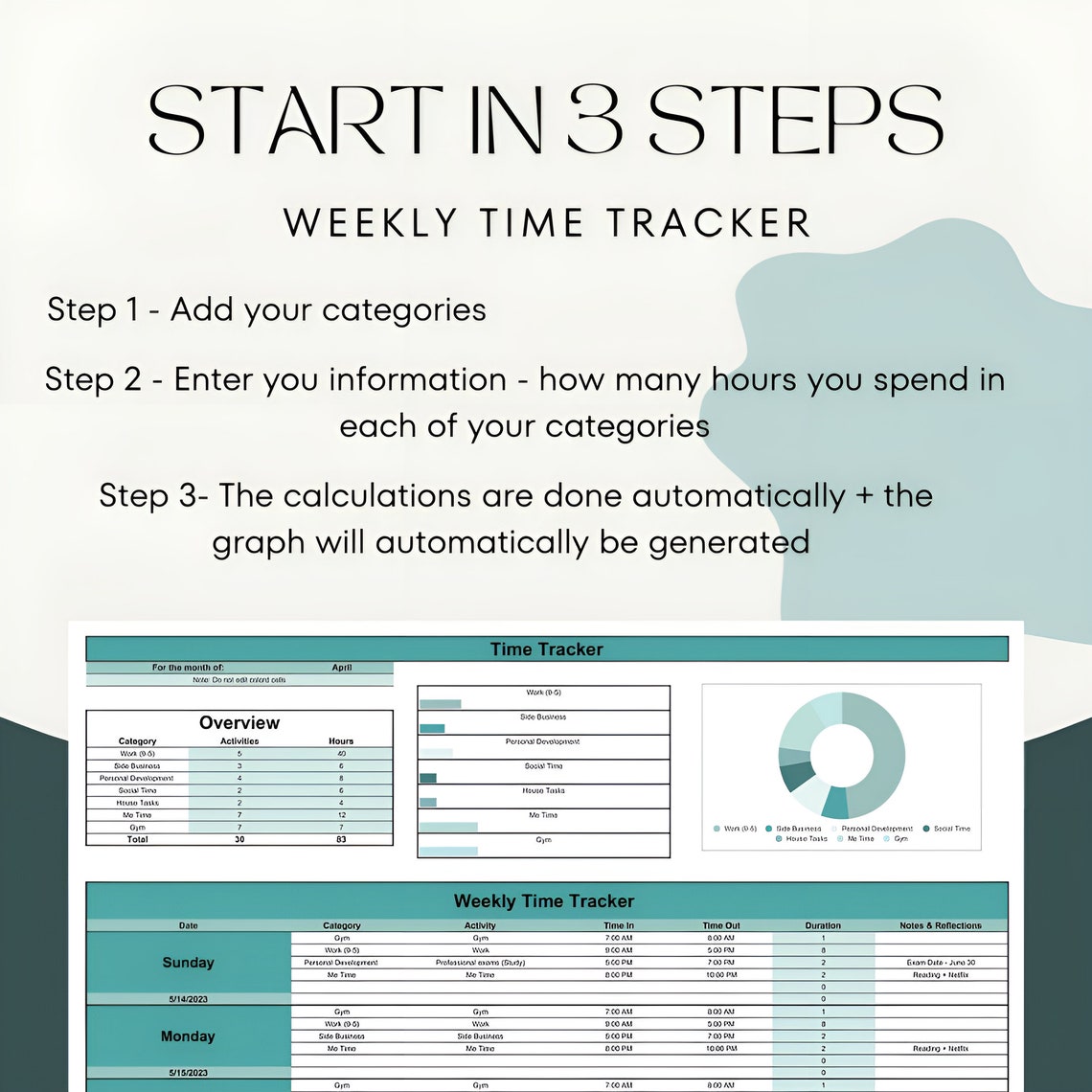 Weekly Time Planner Spreadsheet 1.0 Google Sheets Planner - Etsy