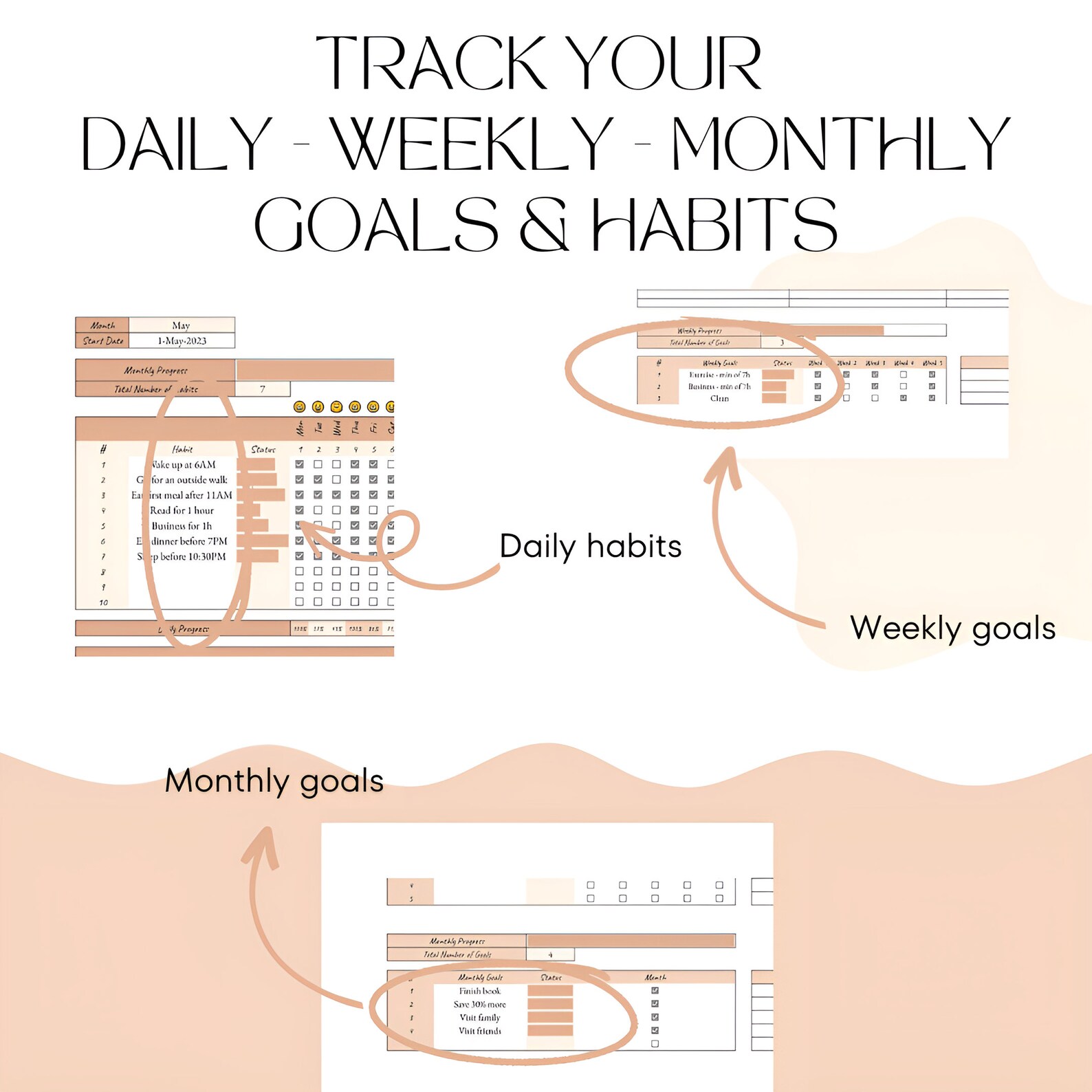 Productivity Tracker Spreadsheet Google Sheets Daily Habit - Etsy
