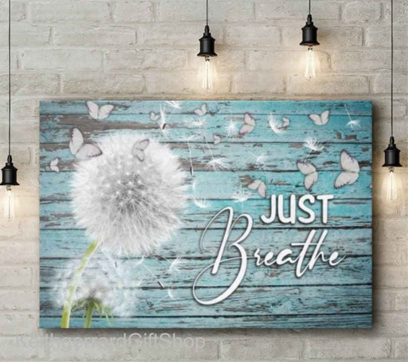 Just Breathe Canvas Wall Art Dandelion Butterfly Canvas Teal Etsy
