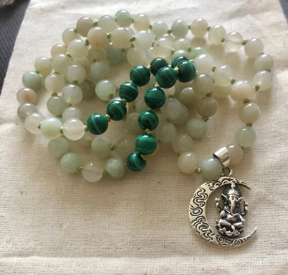 Hand knotted Moonstone Ganesh Mala Hand knotted Moonstone Ganesh Mala