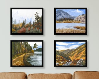 Fall-Colored Landscapes | Set of Four Gouache Art Prints