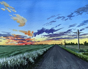 Rural Alberta Sunset | Gouache Landscape Art Print