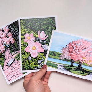 Cartes de voeux de paysages printaniers | lot de 3 cartes de vœux vierges avec enveloppes