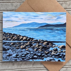 Carte d'art de paysage de plage de Kitsilano | Carte de correspondance A6 vierge avec enveloppe